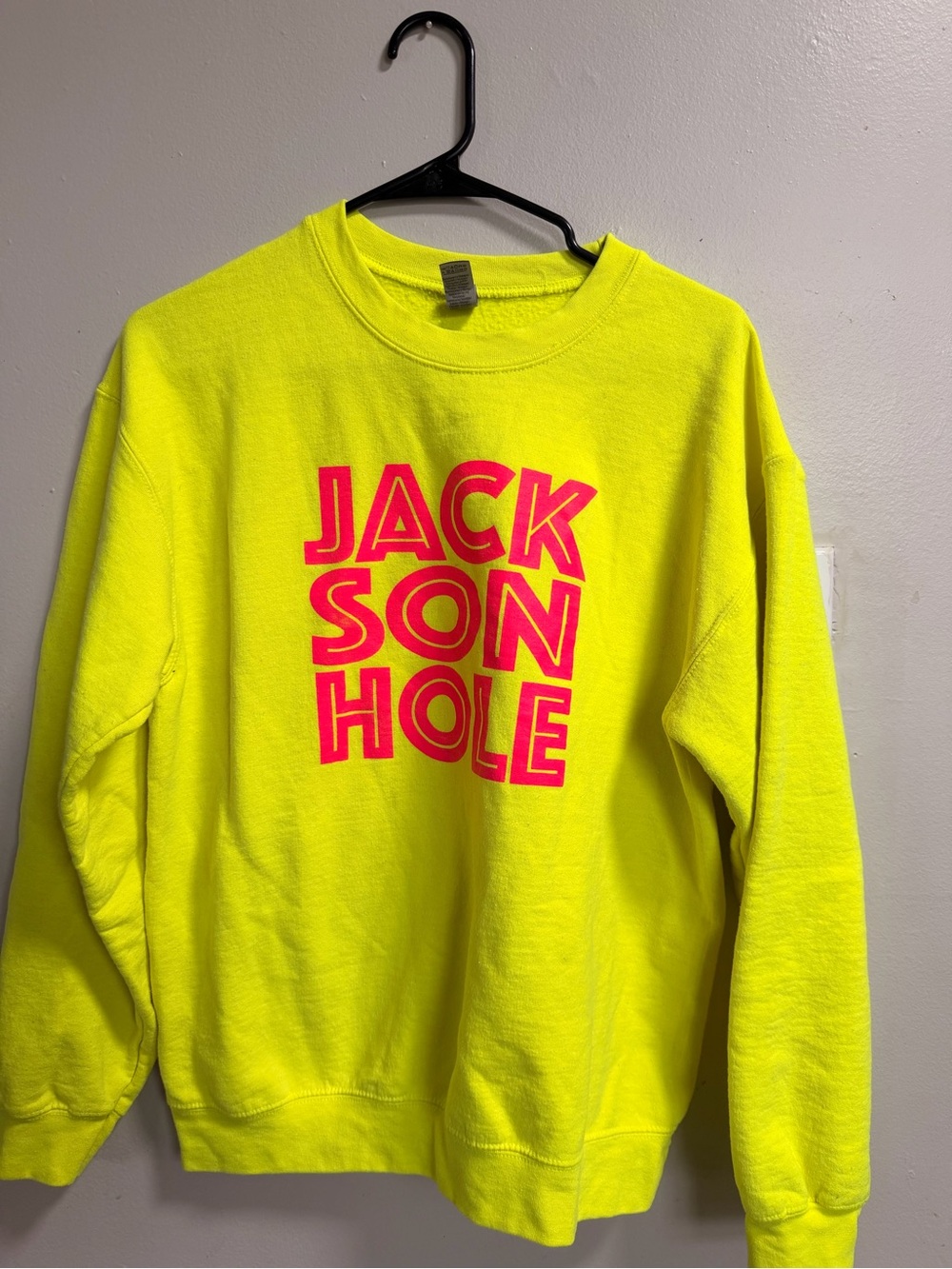 Gildan Neon Yellow Crewneck Sweatshirt with Pink Jackson Hole Graphic